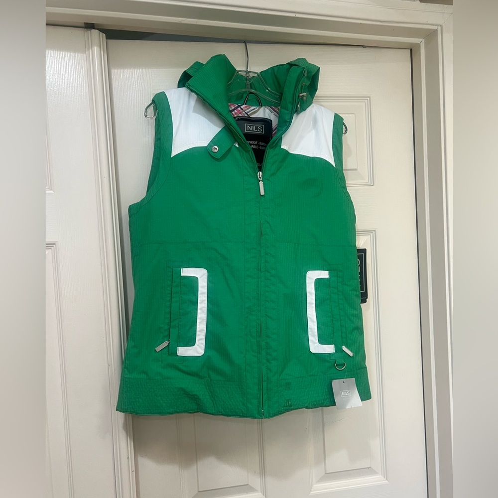 NWT NILS Waterproof‎ Outdoor Women Green White Hooded Ski winter Vest size 10